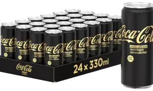 Czarna puszka Coca-Coli Zero z napisem "zero caffeine" – idealna herbata bez teiny dla każdego.