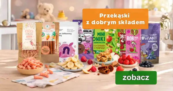 Zdrowe przekąski dla dzieci: chrupki, liofilizowane owoce, rolki z jabłka i maliny. Idealny koperek dla dzieci.